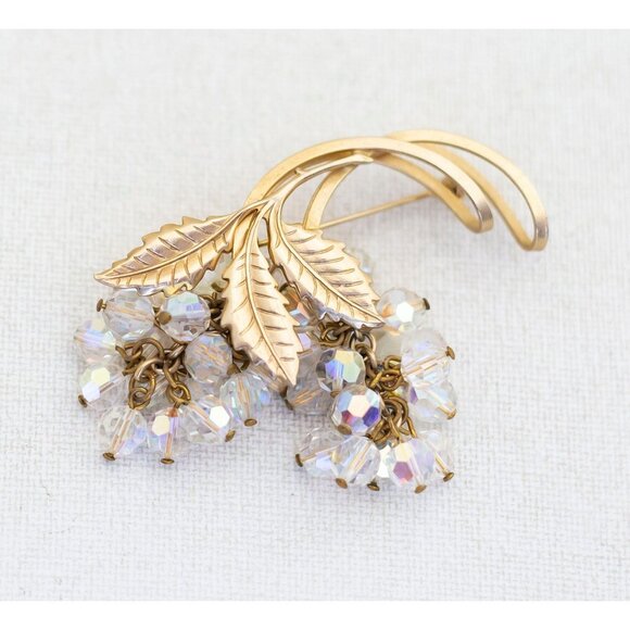 Vintage Transparent Bead Flower Brooch - A15 - Picture 1 of 3